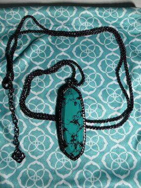 Kendra Scott Layden Gunmetal Black Variegated Teal Long Necklace